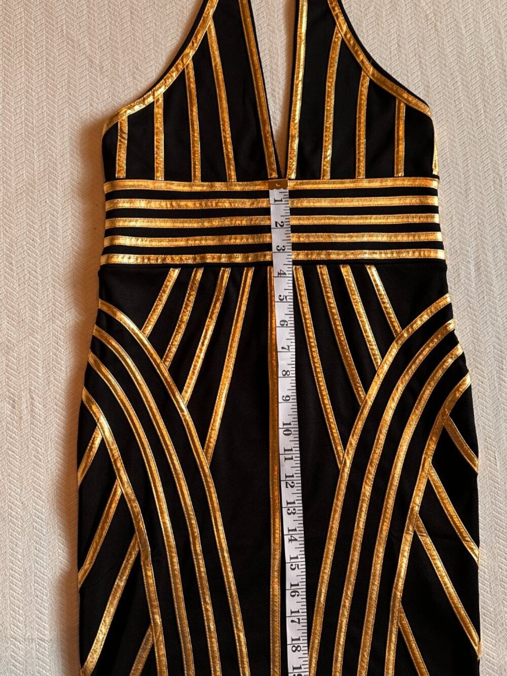 CARBON JEANS COMPANY Art Deco Black & Gold Metallic Halter Mini Dress Sz M NWT - Picture 5 of 14